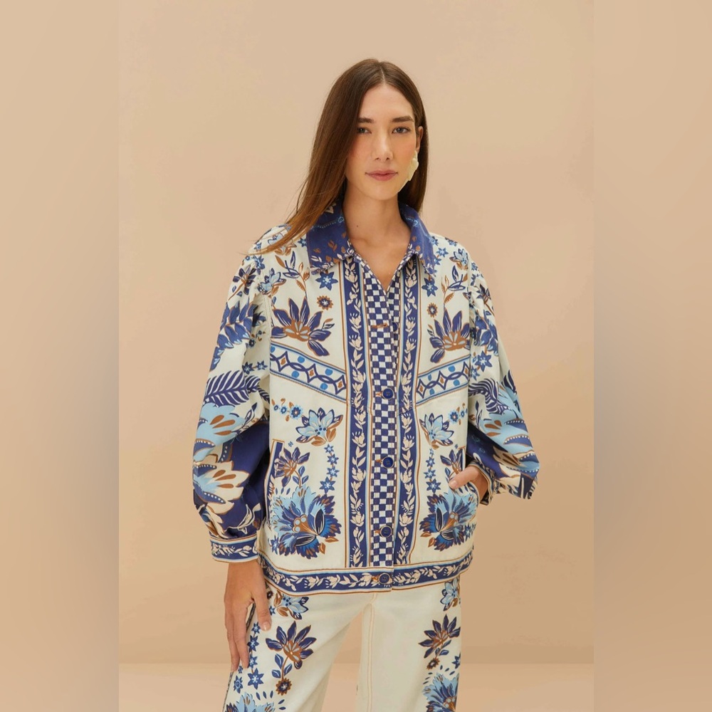 FARM Rio Blue and White Floral Jacket